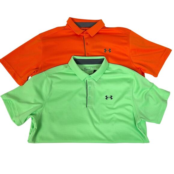 Lot of 2 Men's Golf Polo Shirt XL Under Armour Tech Orange and Green L34 - Picture 1 of 9